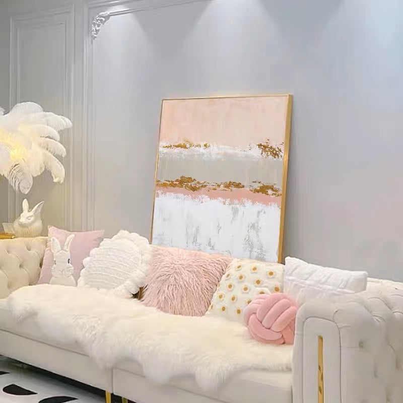 Modern contemporary wall decor featuring soft pink, gold, and white abstract design – Luxurious Pink