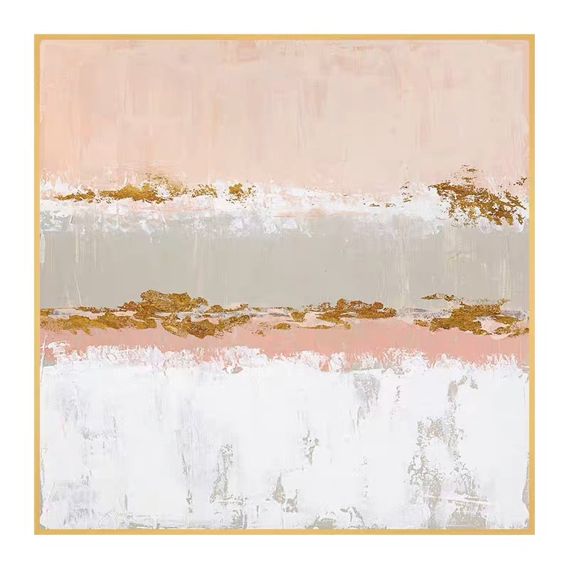 Modern contemporary wall decor featuring soft pink, gold, and white abstract design – Luxurious Pink
