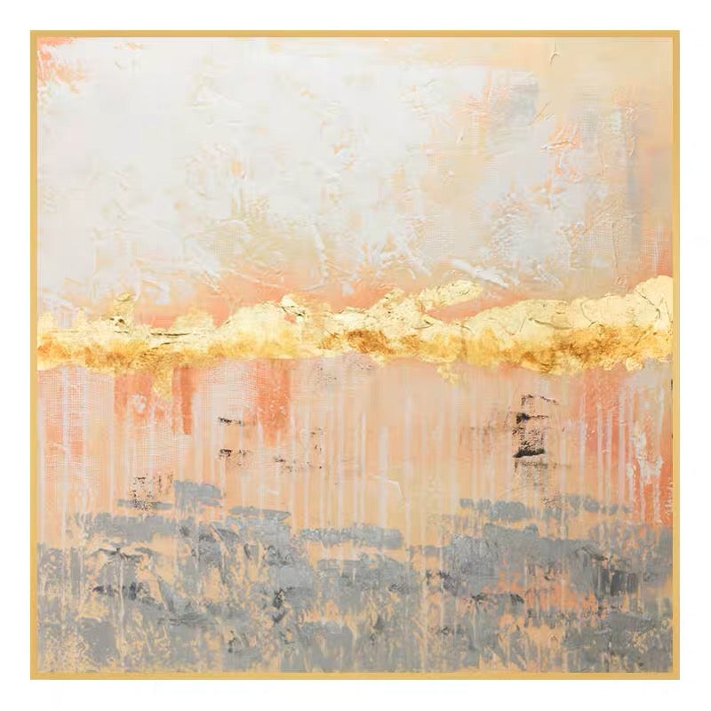 Gold abstract wall art with gold accents and soft pink and gray tones – Masks