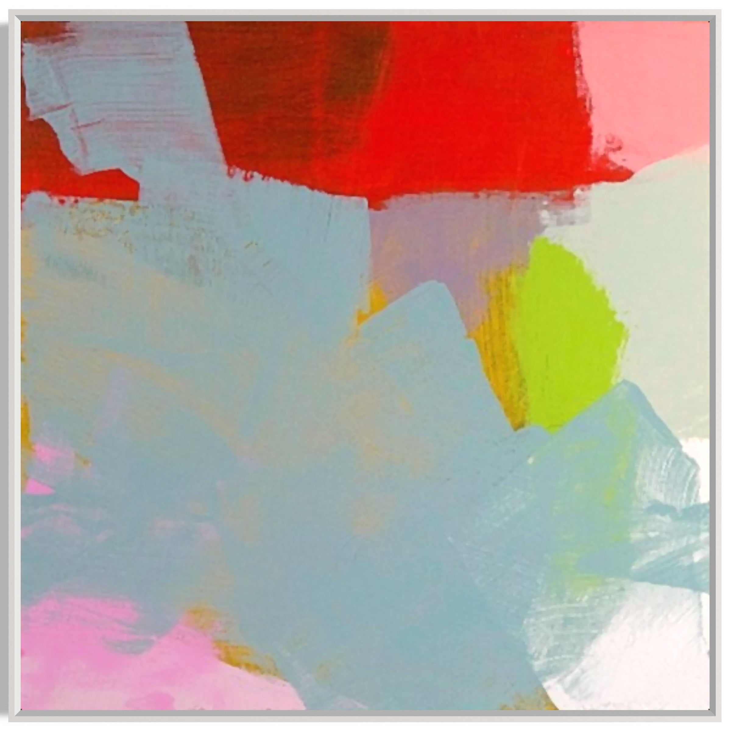 Abstract art print "Motion Fusion" with vibrant colors and dynamic brushstrokes.