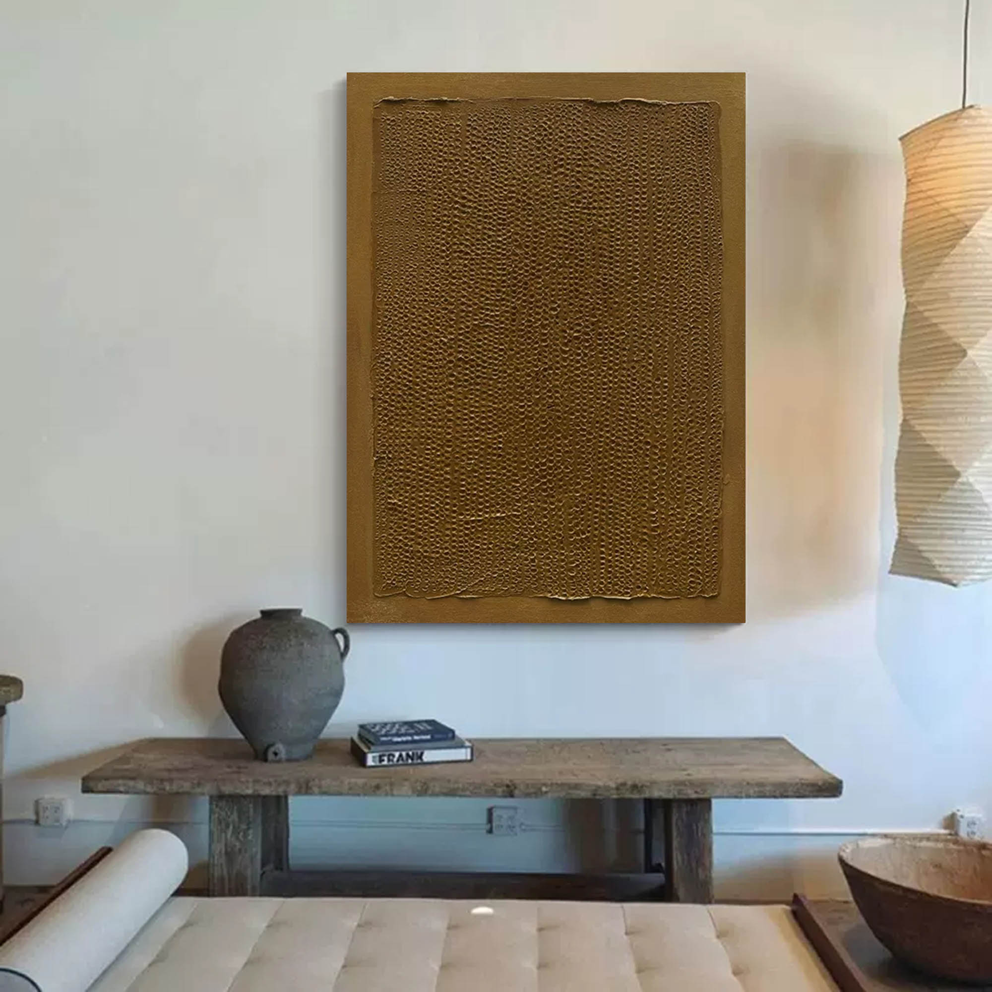 Amber Waves textured oil painting – Modern Office Wall Decor in warm amber tones
