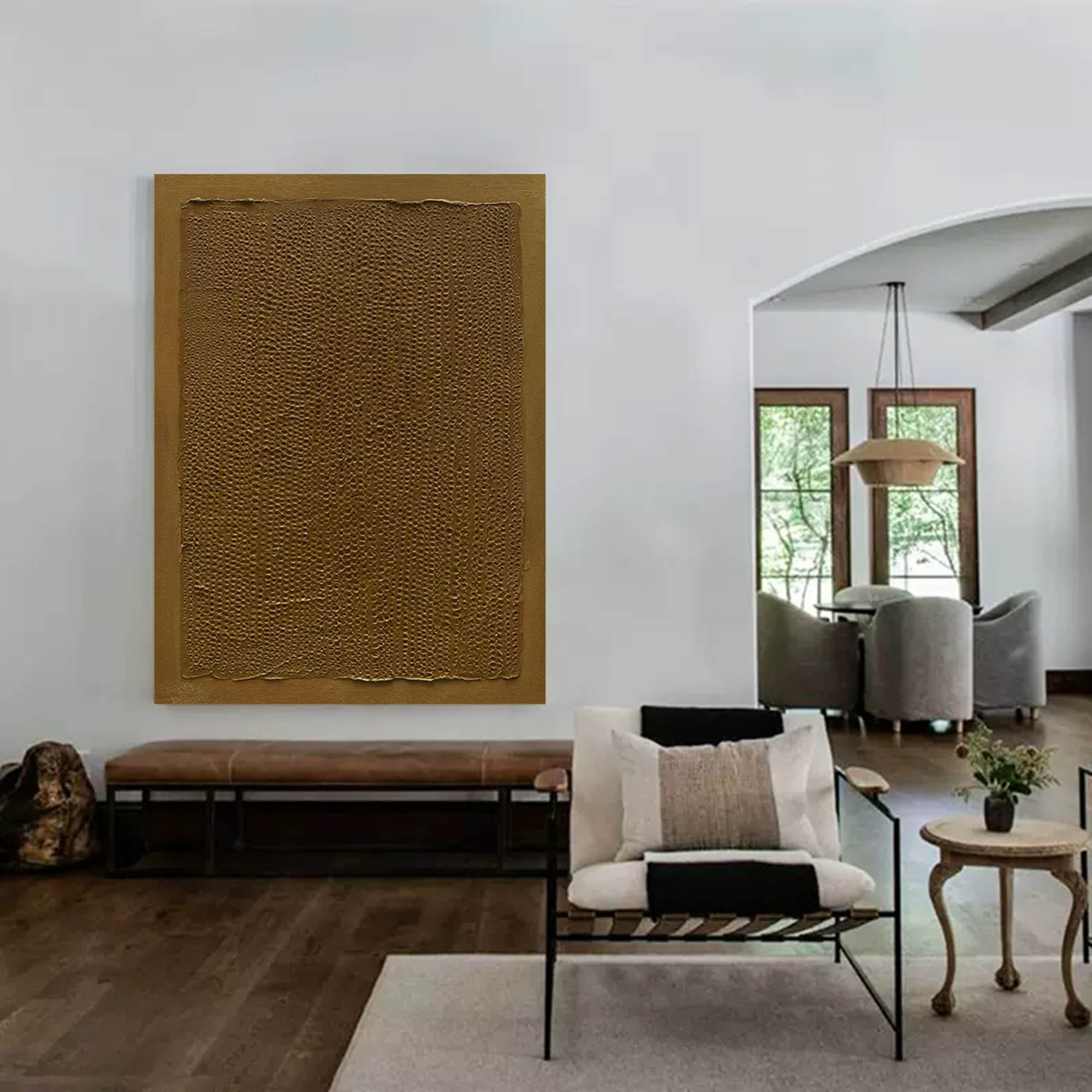 Amber Waves textured oil painting – Modern Office Wall Decor in warm amber tones