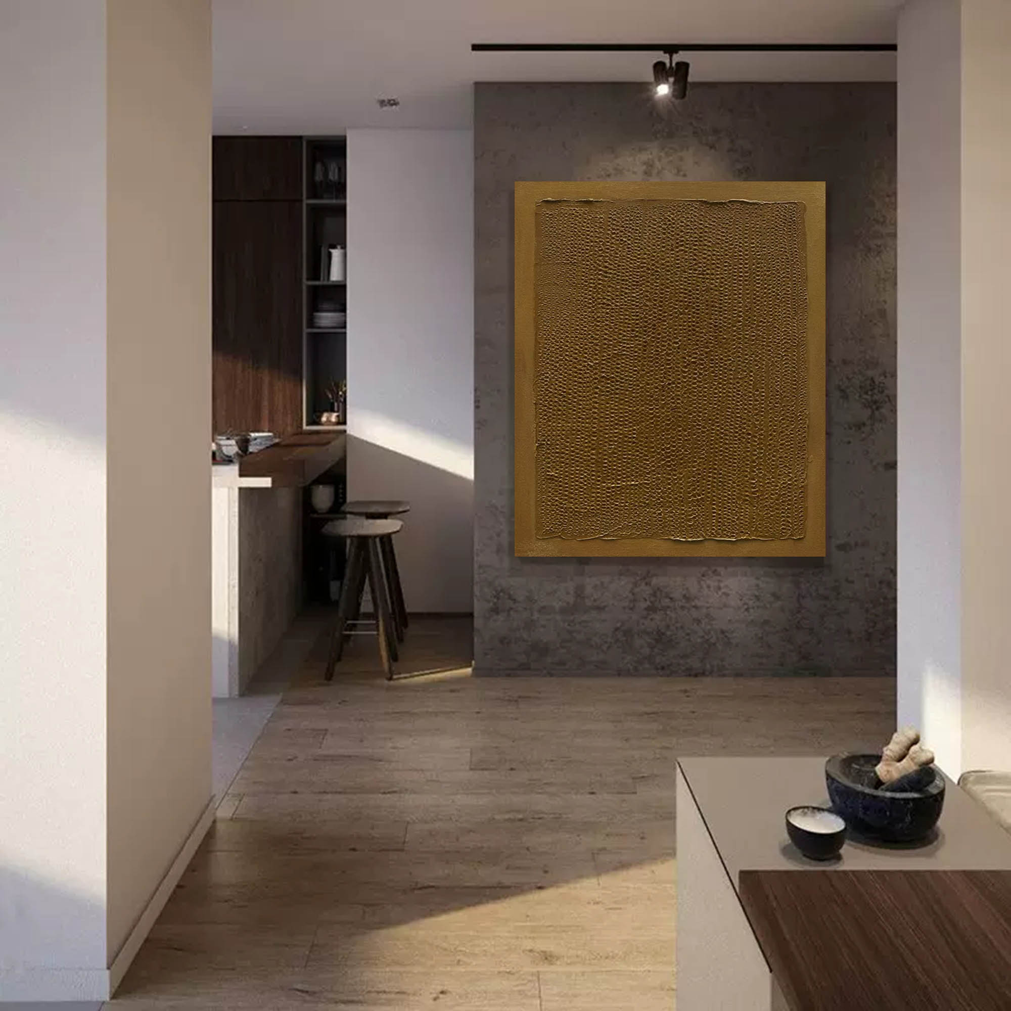 Amber Waves textured oil painting – Modern Office Wall Decor in warm amber tones