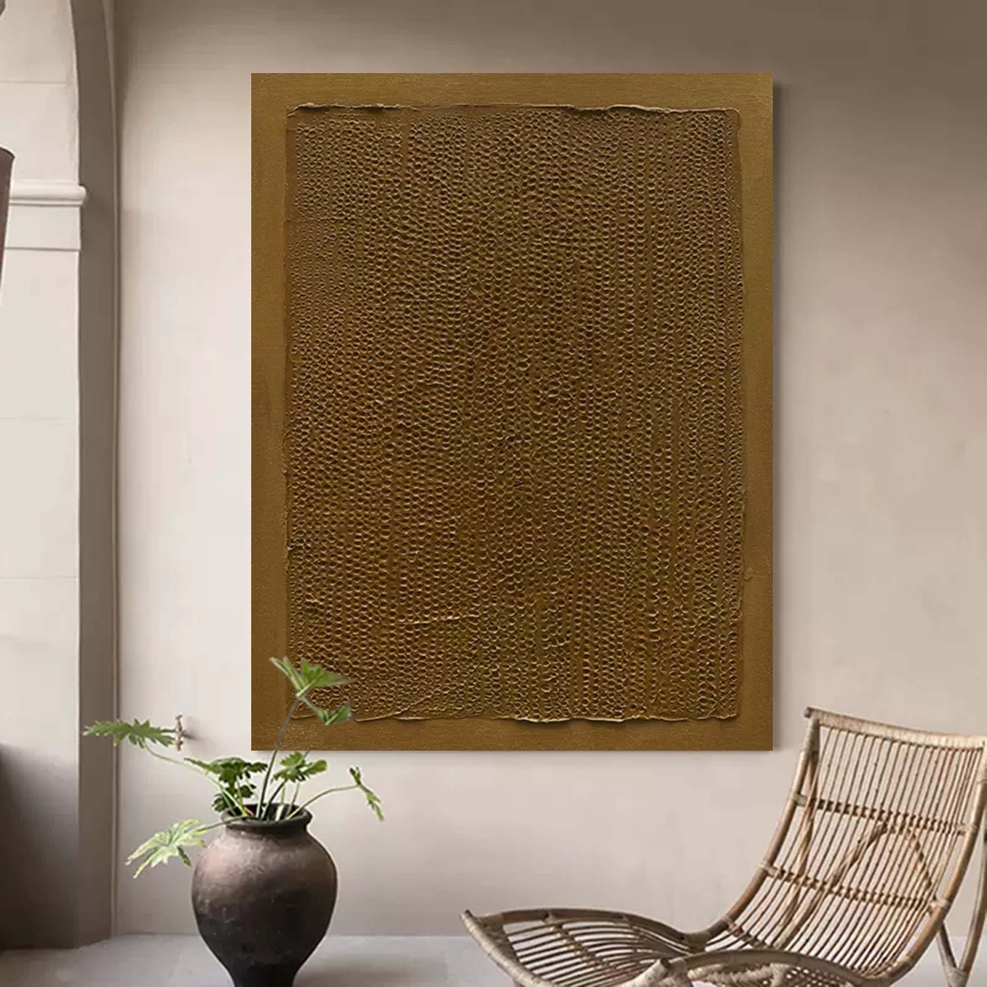 Amber Waves textured oil painting – Modern Office Wall Decor in warm amber tones