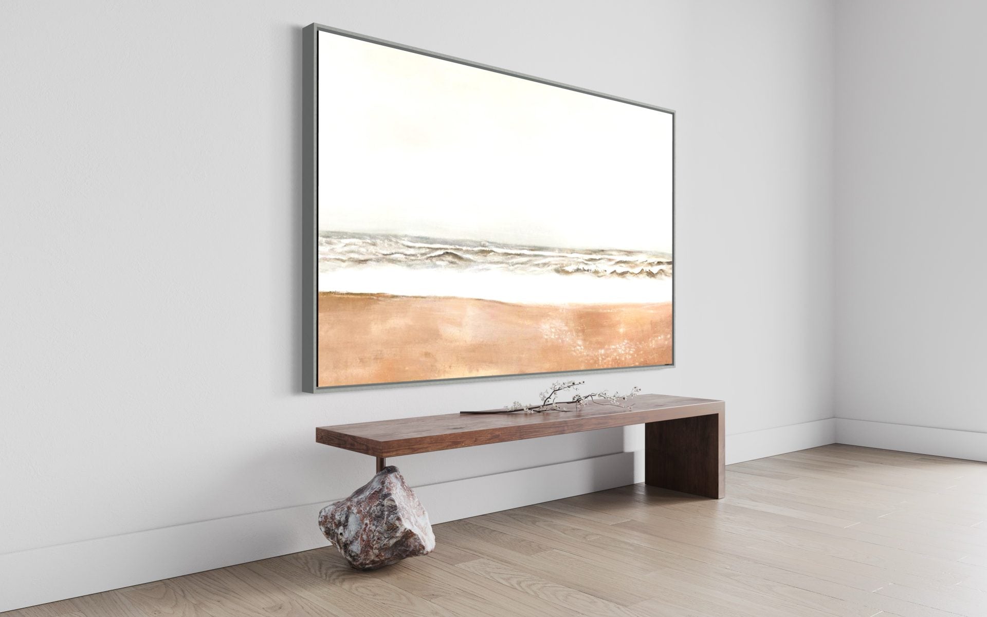 Beach wall art with gentle waves and soft beige tones, ideal for modern coastal decor.