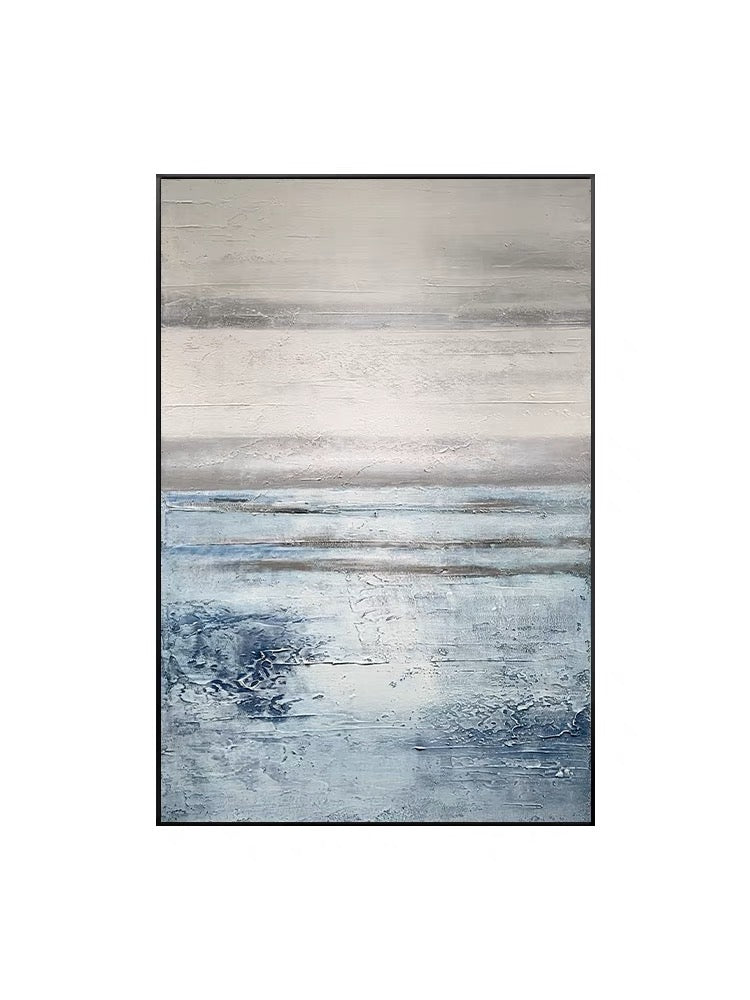 Rejoicing in the East blue abstract painting with textured horizon design