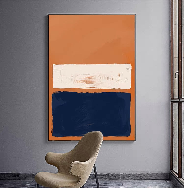 Rothko Set of 2 abstract minimalist art in navy, blush pink, and terracotta.