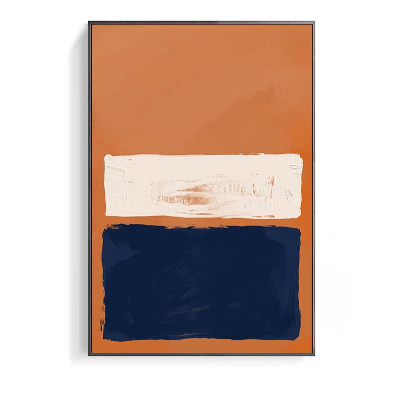 Rothko Set of 2 abstract minimalist art in navy, blush pink, and terracotta.
