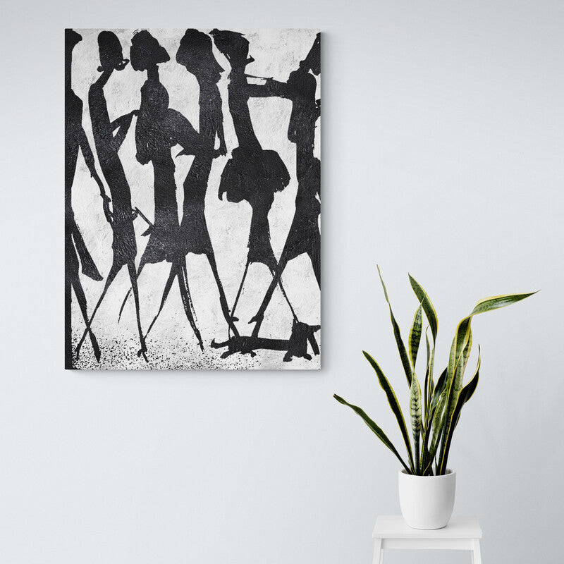 The Elites black and white abstract wall art with elegant silhouettes