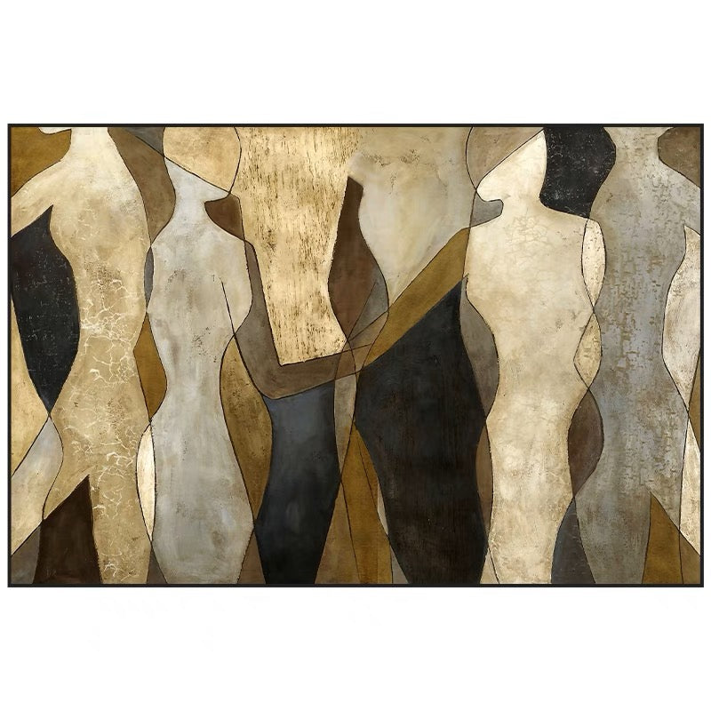 Abstract figure painting in earthy tones with overlapping silhouettes – Speeches