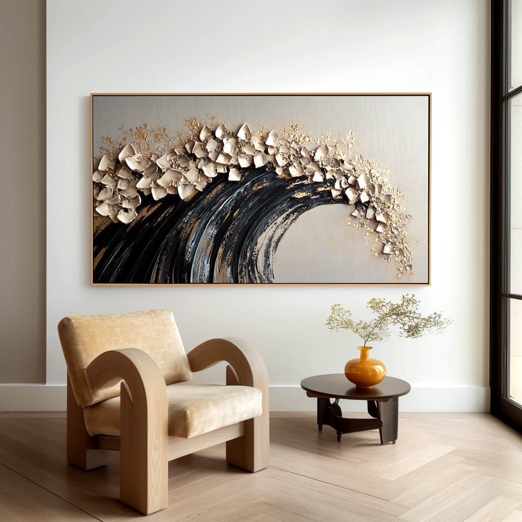 Large Textured Abstract Wall Art – Hand Painted 3D Canvas for Modern Homes