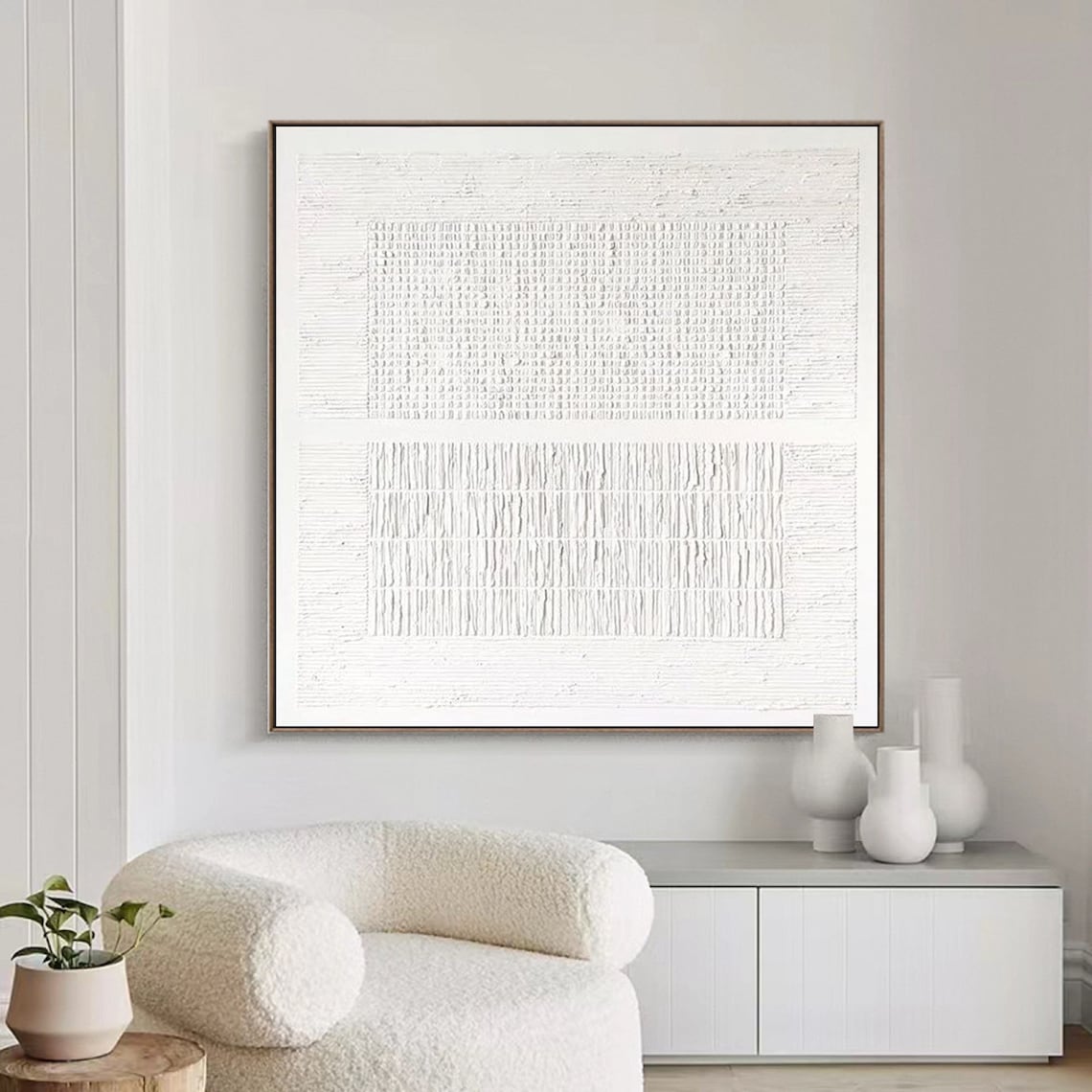 Textured Elegance - Minimalist White Textured Canvas Art