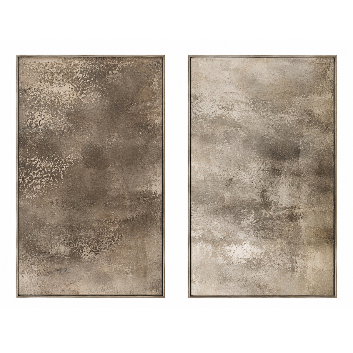 Neutral beige and taupe abstract textured wall art set of 2 with earthy brown tones