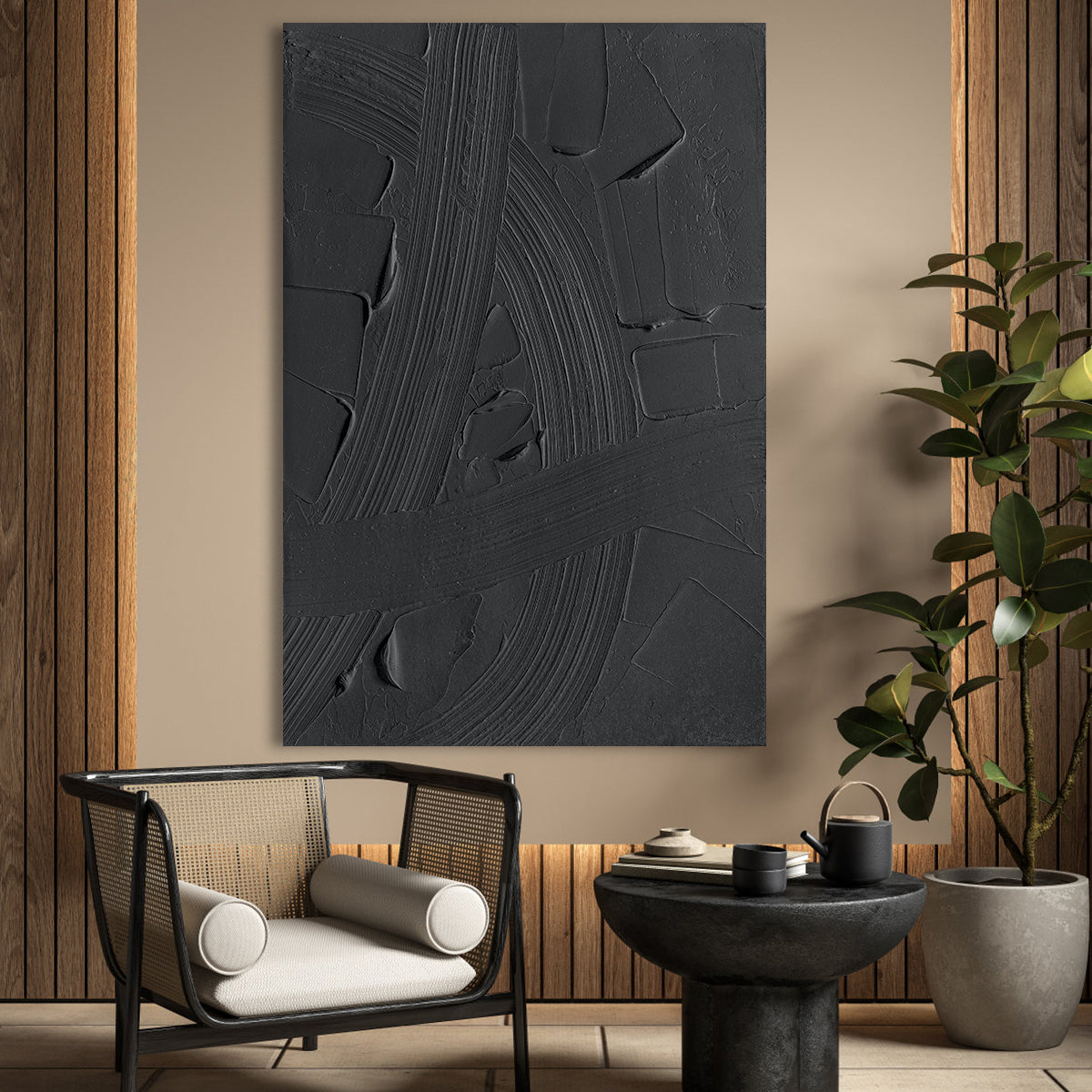 Black Abstract Textured Canvas Art