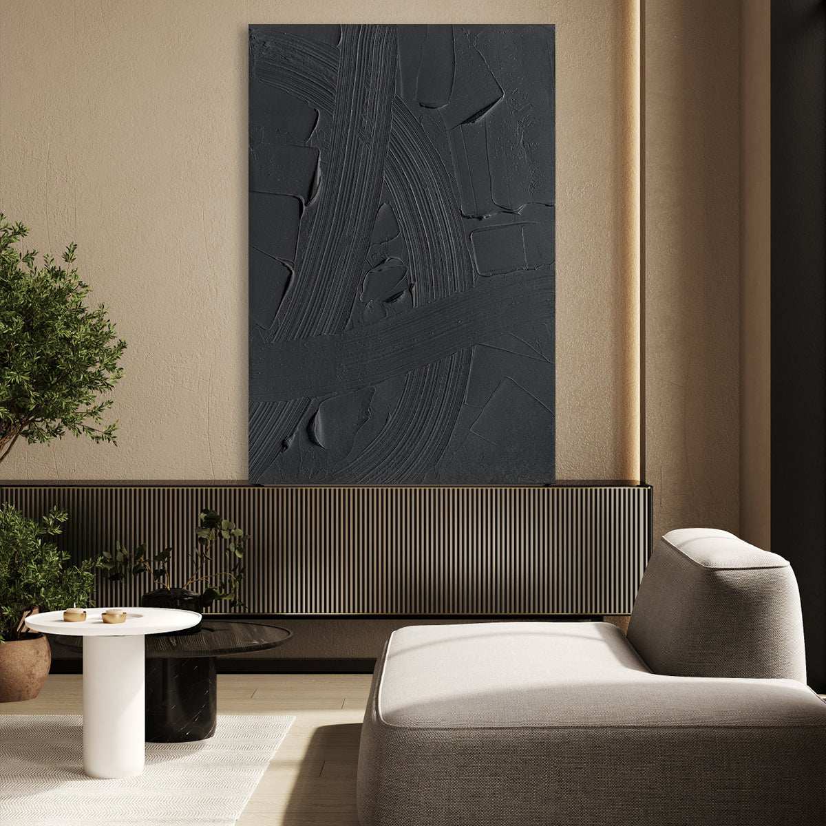 Black Abstract Textured Canvas Art