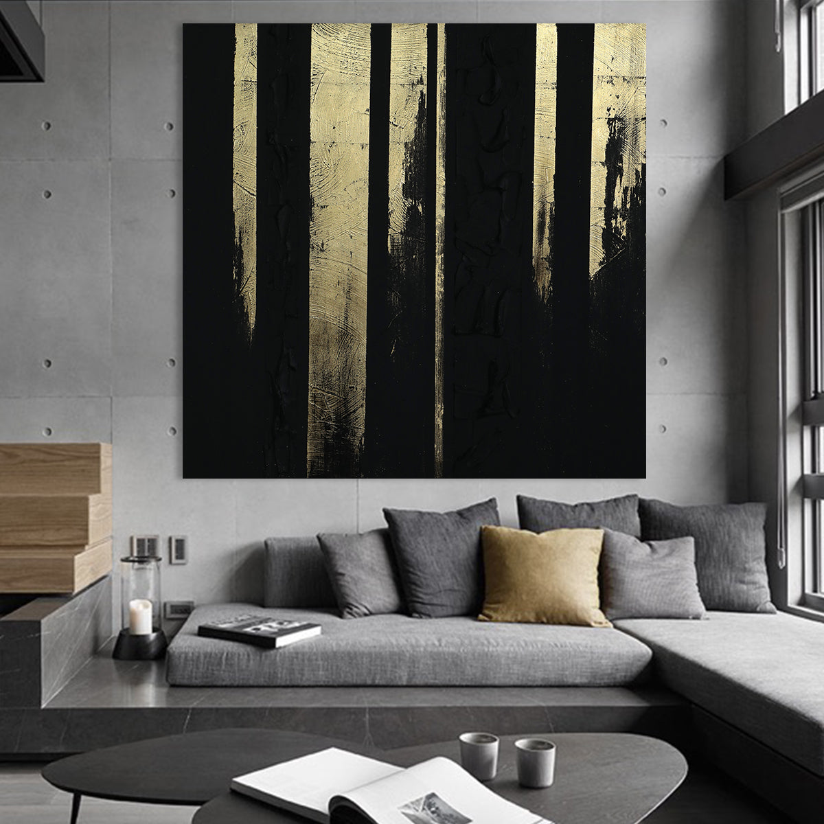 Eclipse of Gold - Black and Gold Textured Abstract Canvas