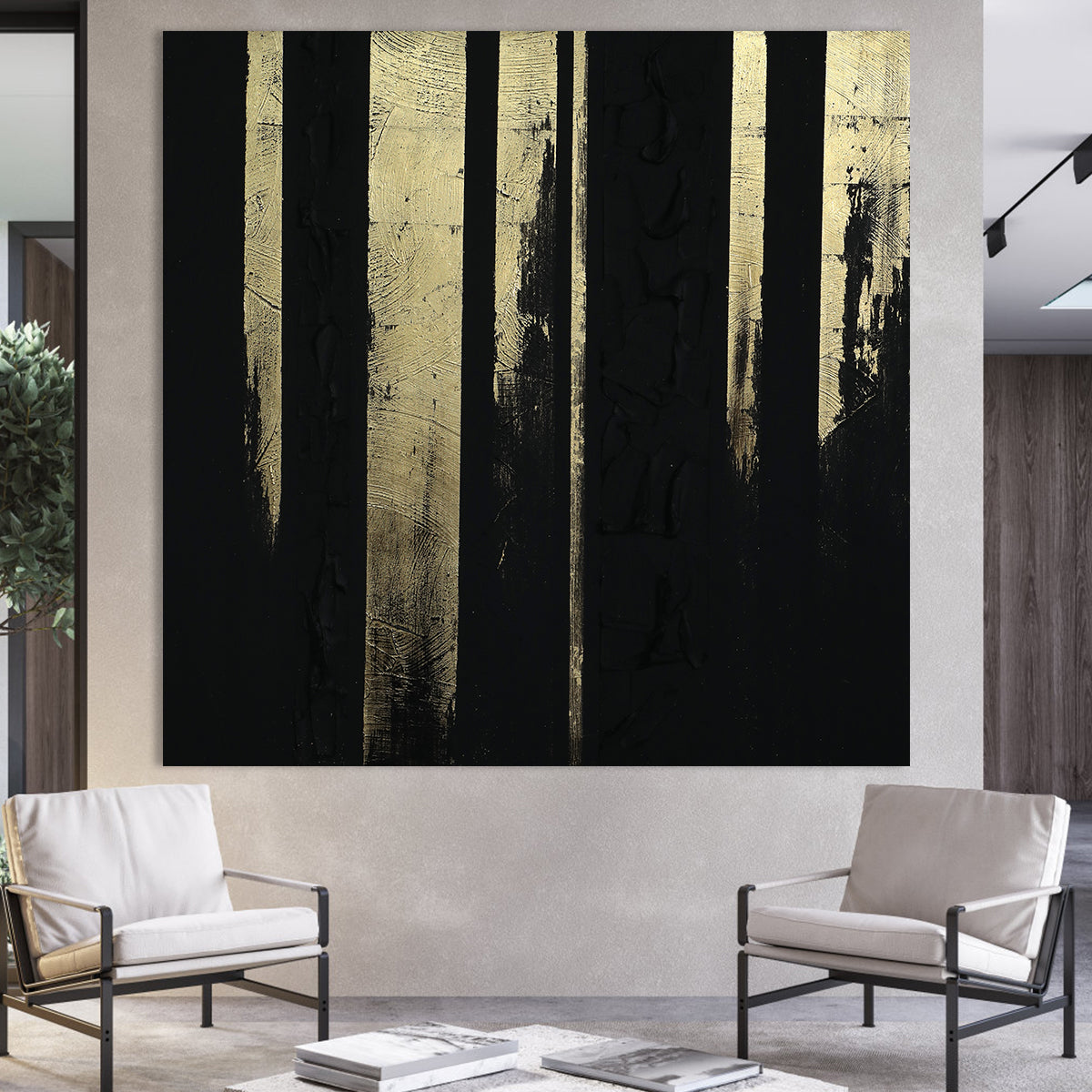 Eclipse of Gold - Black and Gold Textured Abstract Canvas