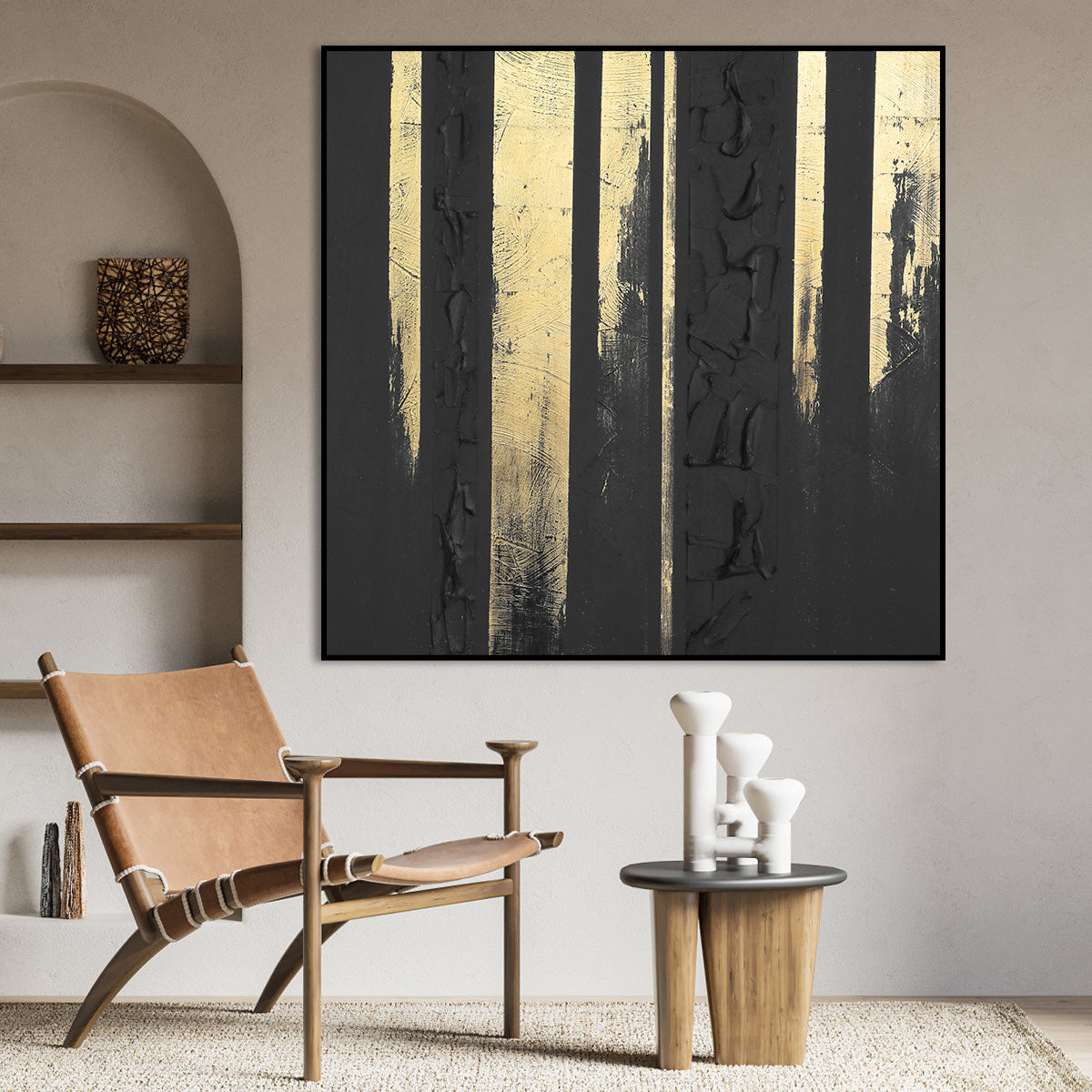 Eclipse of Gold - Black and Gold Textured Abstract Canvas