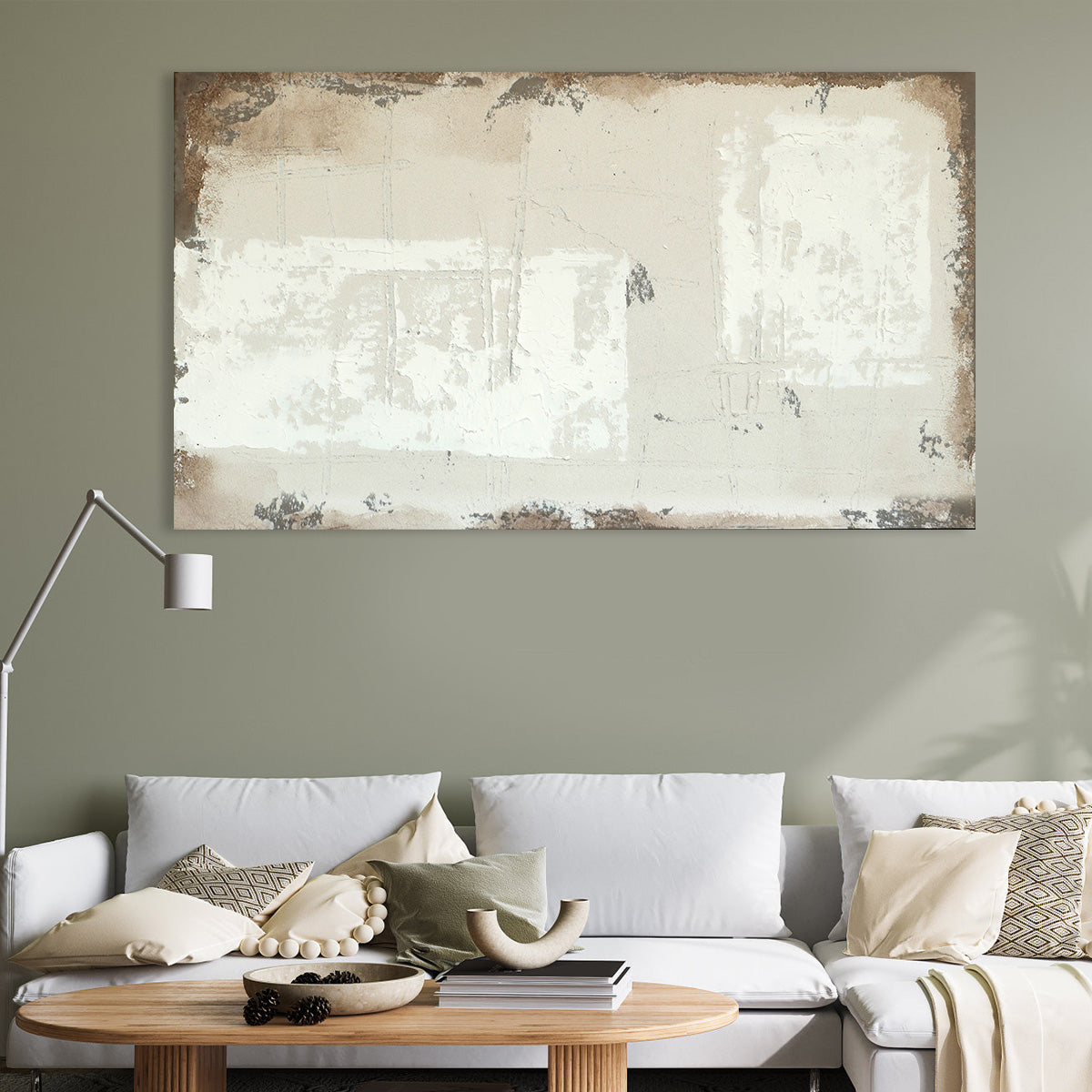 Neutral Textured Abstract Canvas Art - Beige and White