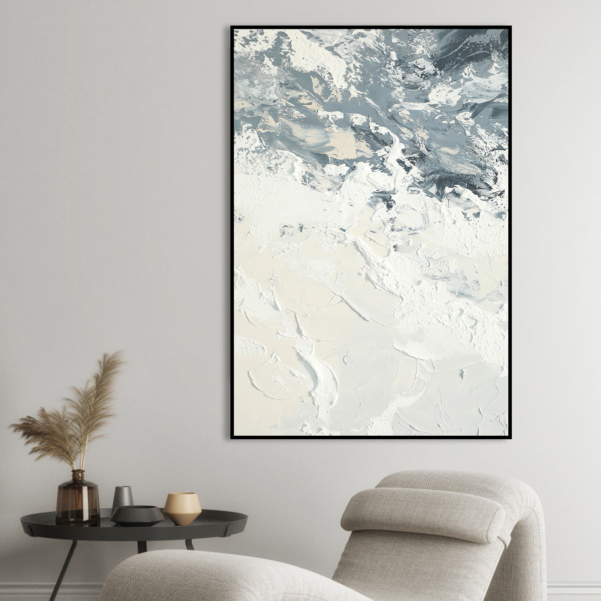 Textured Abstract Canvas Art - White and Gray Artistic Painting