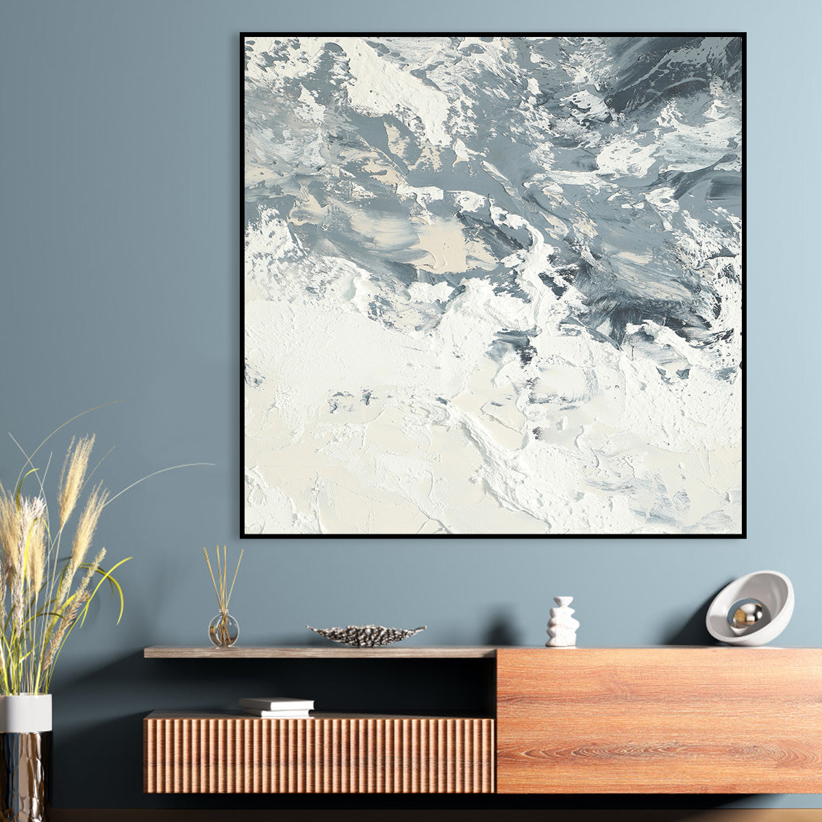 Textured Abstract Canvas Art - Dynamic White and Gray Artistic Painting