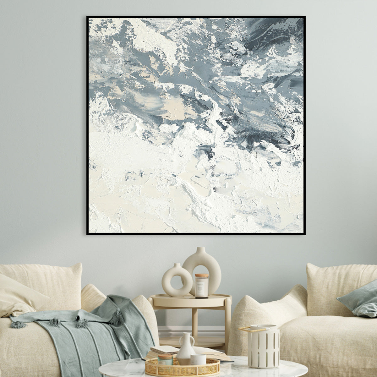 Textured Abstract Canvas Art - Dynamic White and Gray Artistic Painting