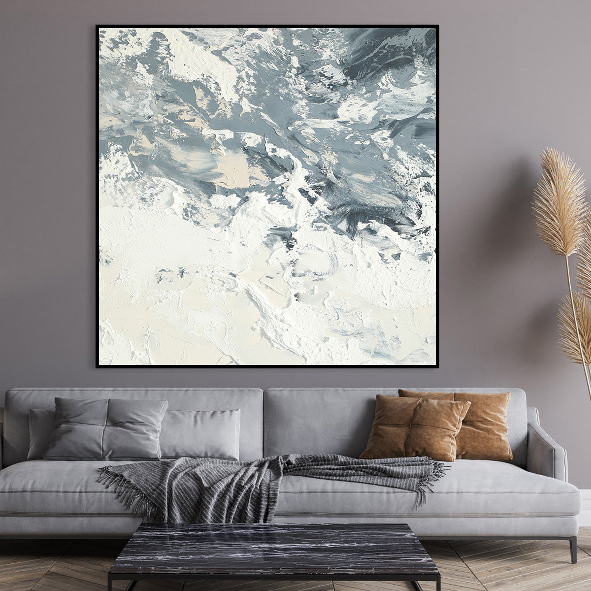 Textured Abstract Canvas Art - Dynamic White and Gray Artistic Painting