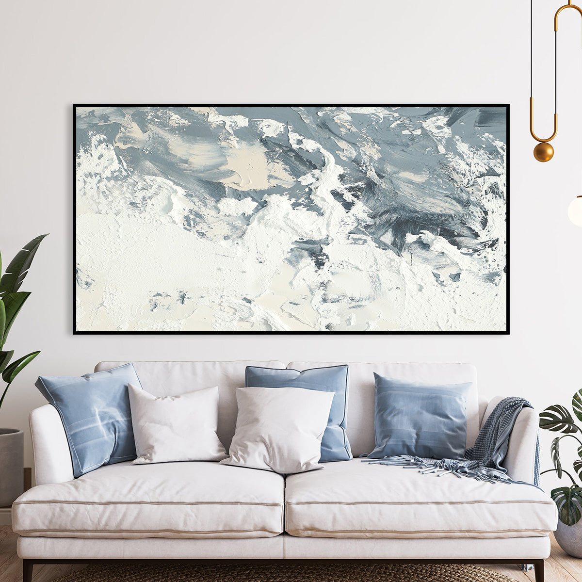 Textured Abstract Canvas Art - Dynamic White and Gray Artistic Painting