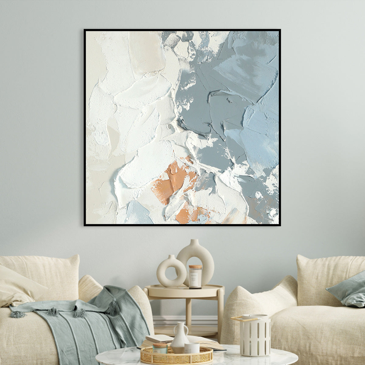 Warm and Cool Textured Abstract Canvas Art - Earth and Sky Palette