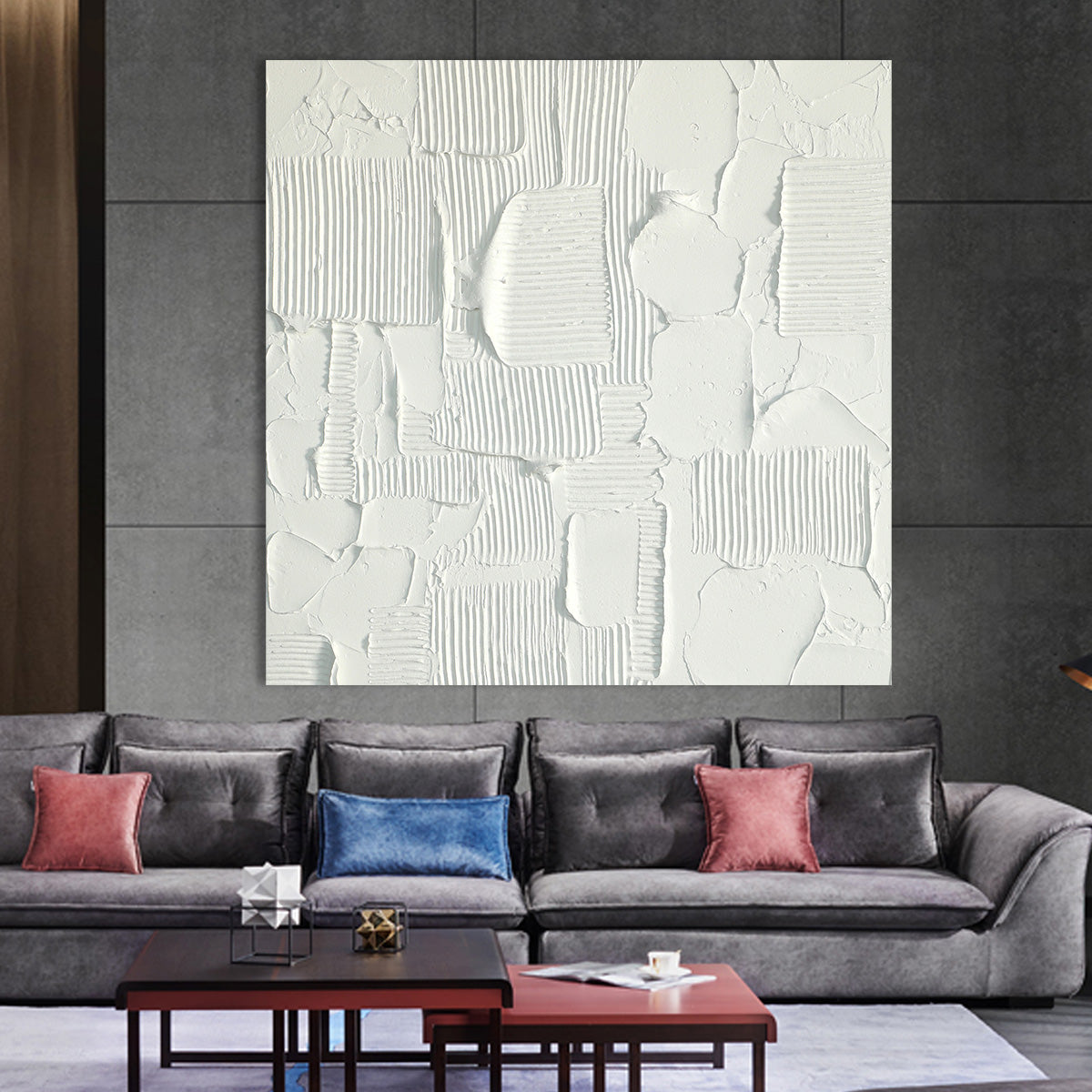 Textured Geometric White Canvas