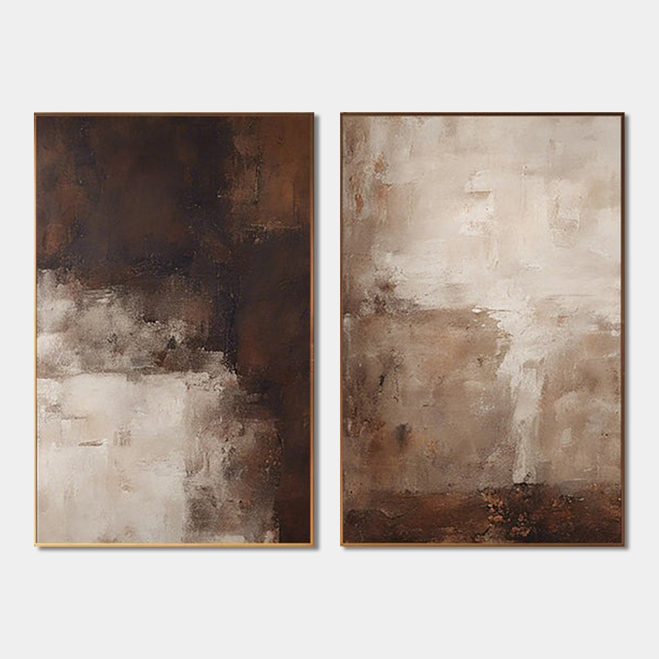Beige & Brown Minimalist Painting Set Of 2 – Statement Wall Art