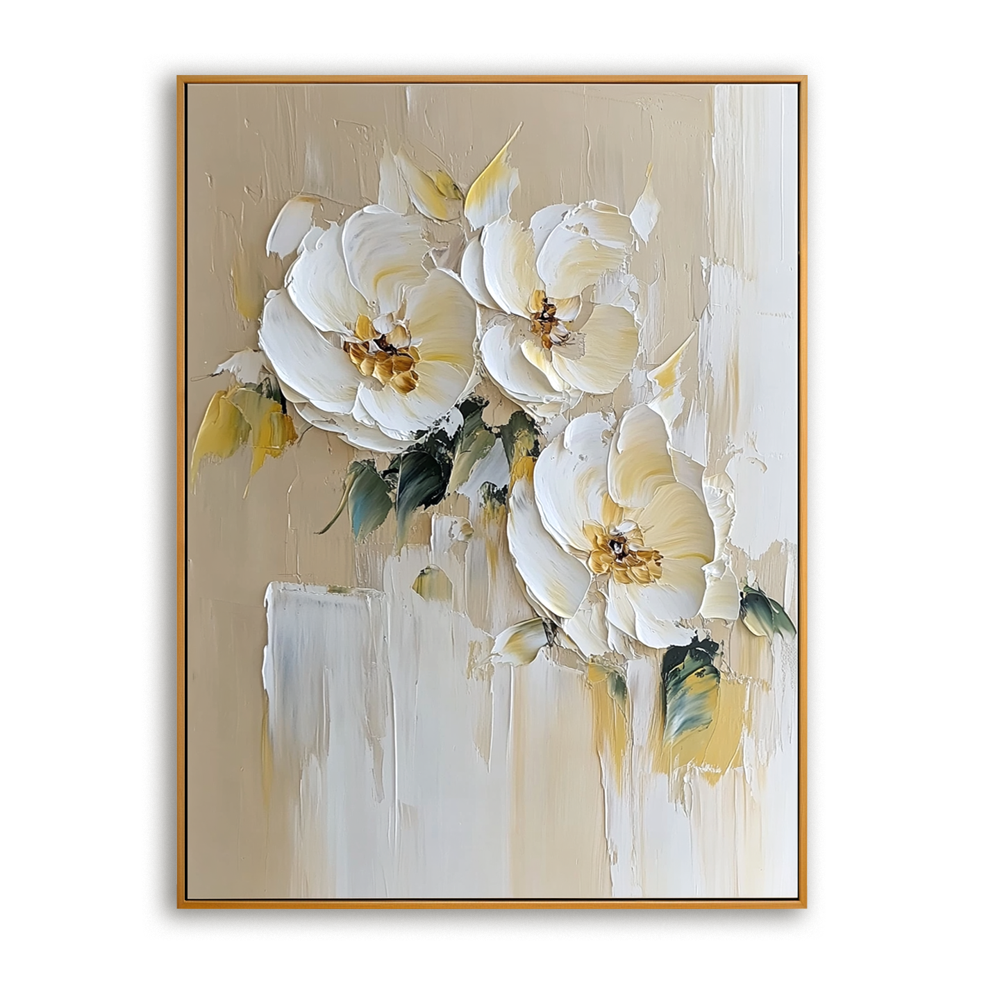 Large Textured White Flower Oil Painting – Hand-Painted Floral Wall Art Modern Canvas Decor