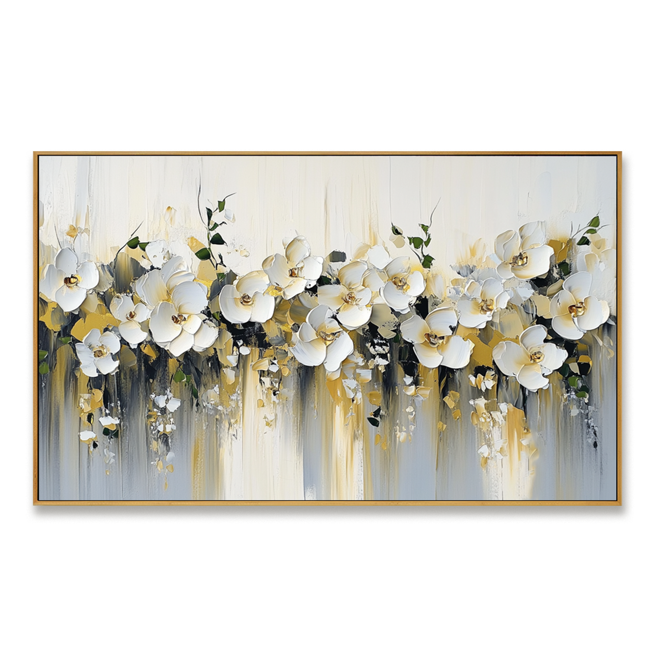 Large Textured Orchid Oil Painting – Hand-Painted White Floral Canvas Wall Art Modern Decor