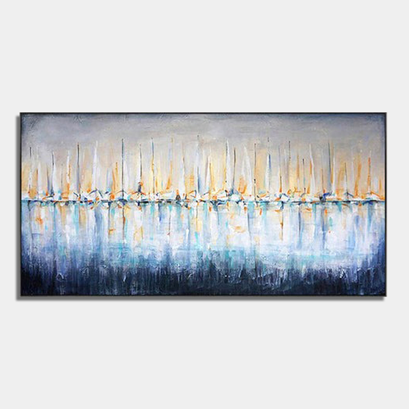 Distant Shores – Large Abstract Wall Art with Sailboats