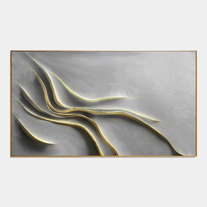 Flowing Minimalist Textured Wall Art with Soft Gold Accents