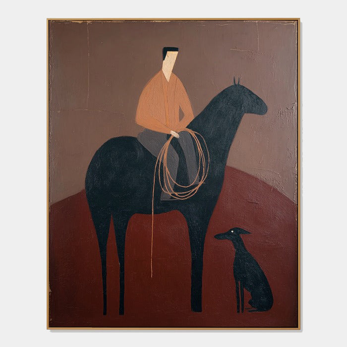 Narrative Figurative Wall Art – Rider, Horse, and Dog