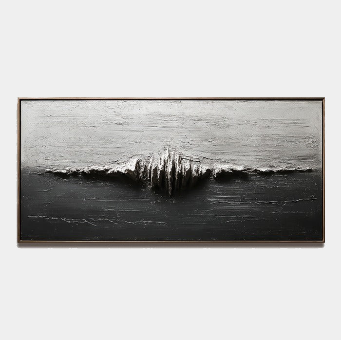 Textured Abstract Ocean Wave Wall Art – Monochrome Horizon Flow