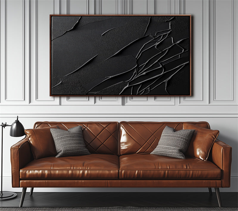 Cracked All-Black Abstract Art-241468