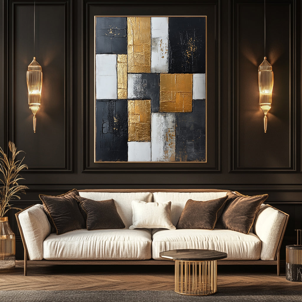 Golden Mosaic Abstract Canvas