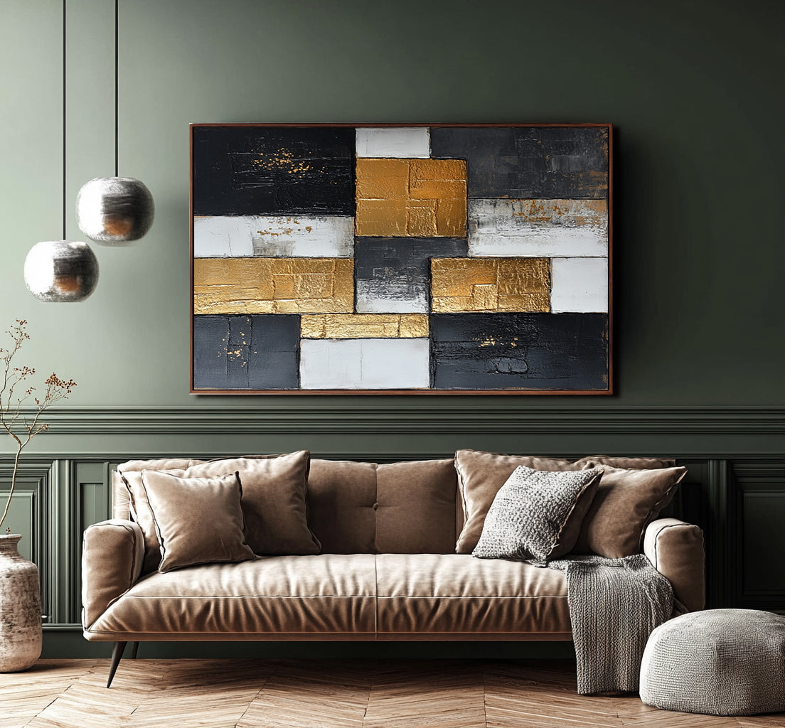 Golden Mosaic Abstract Canvas