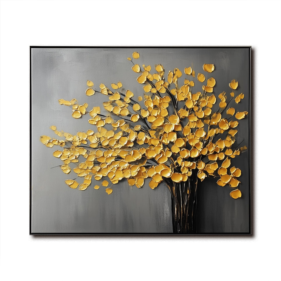 Golden Leaves on Grey Canvas-wp241968