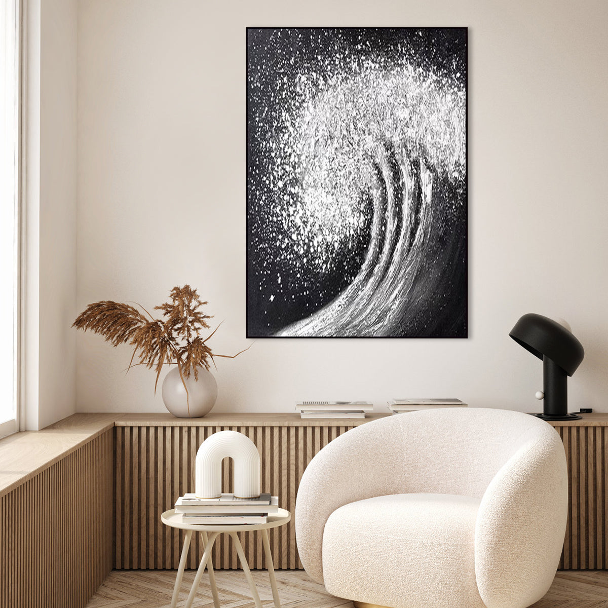 Black White Waves Painting