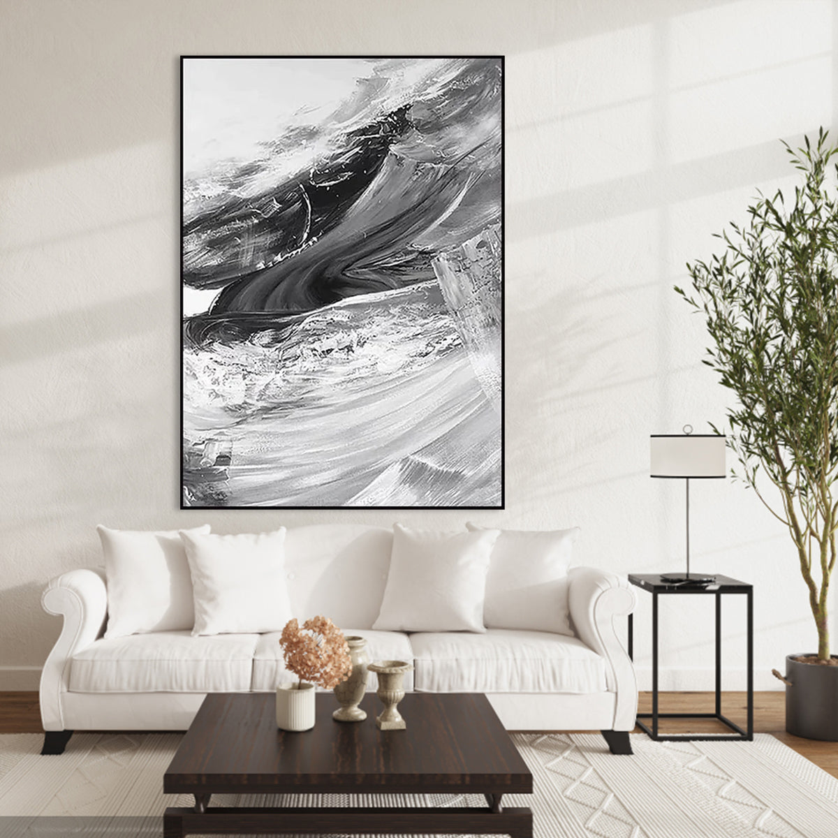 Gray and White Brushstrokes Oil Painting