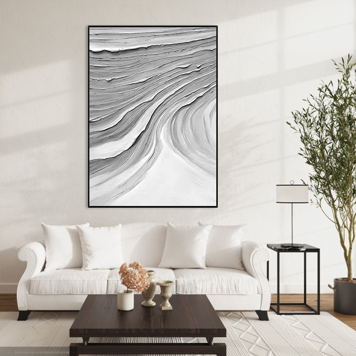 Gray Waves Textured Painting