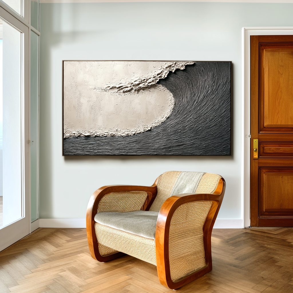 Minimal Textured Abstract Wave Wall Art – Calm Neutral Ocean Form