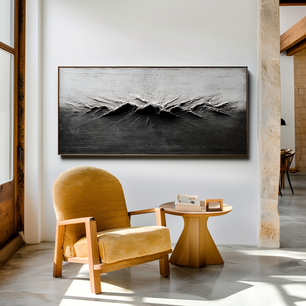 Abstract Ocean Wave Wall Art – Textured Black and White Seascape