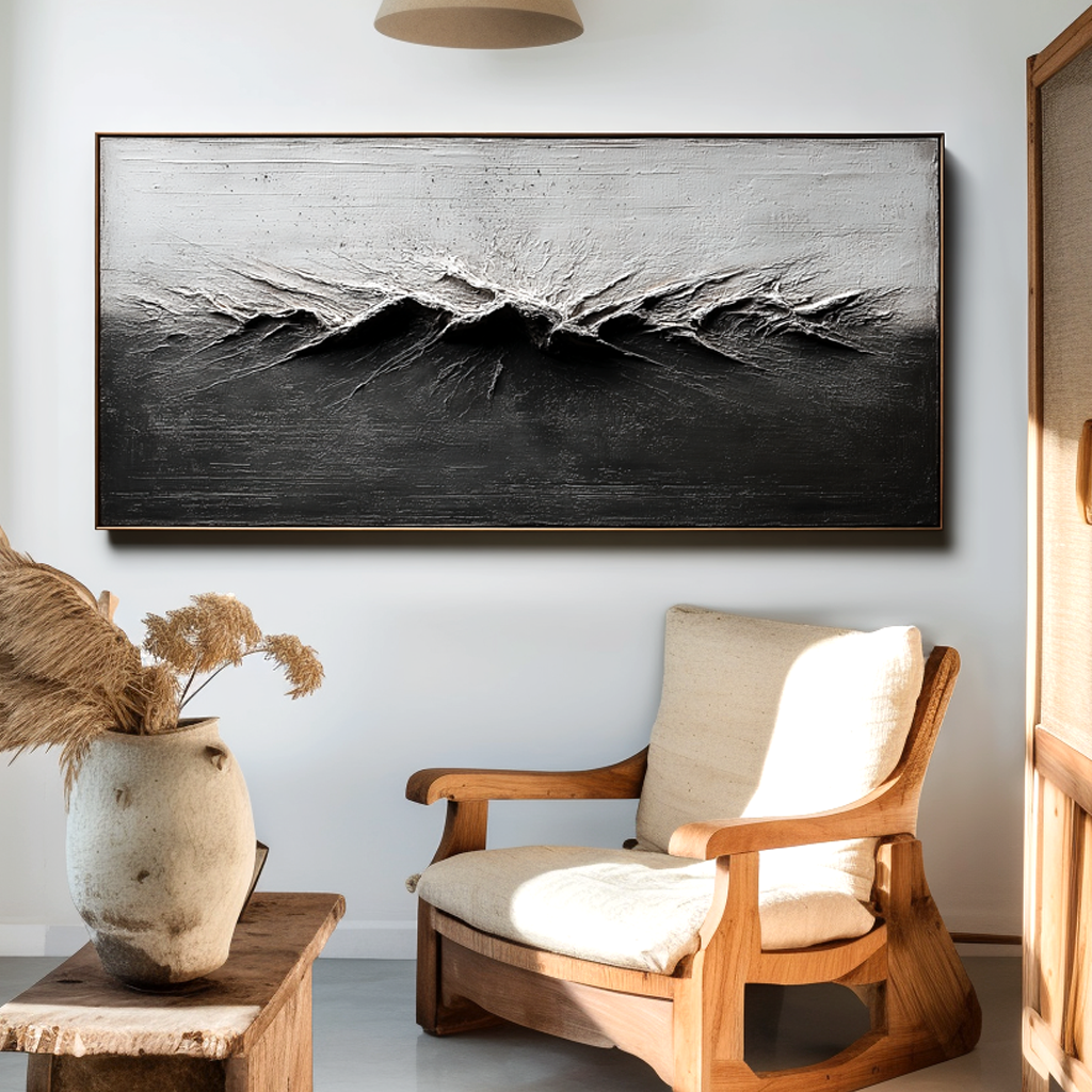 Abstract Ocean Wave Wall Art – Textured Black and White Seascape