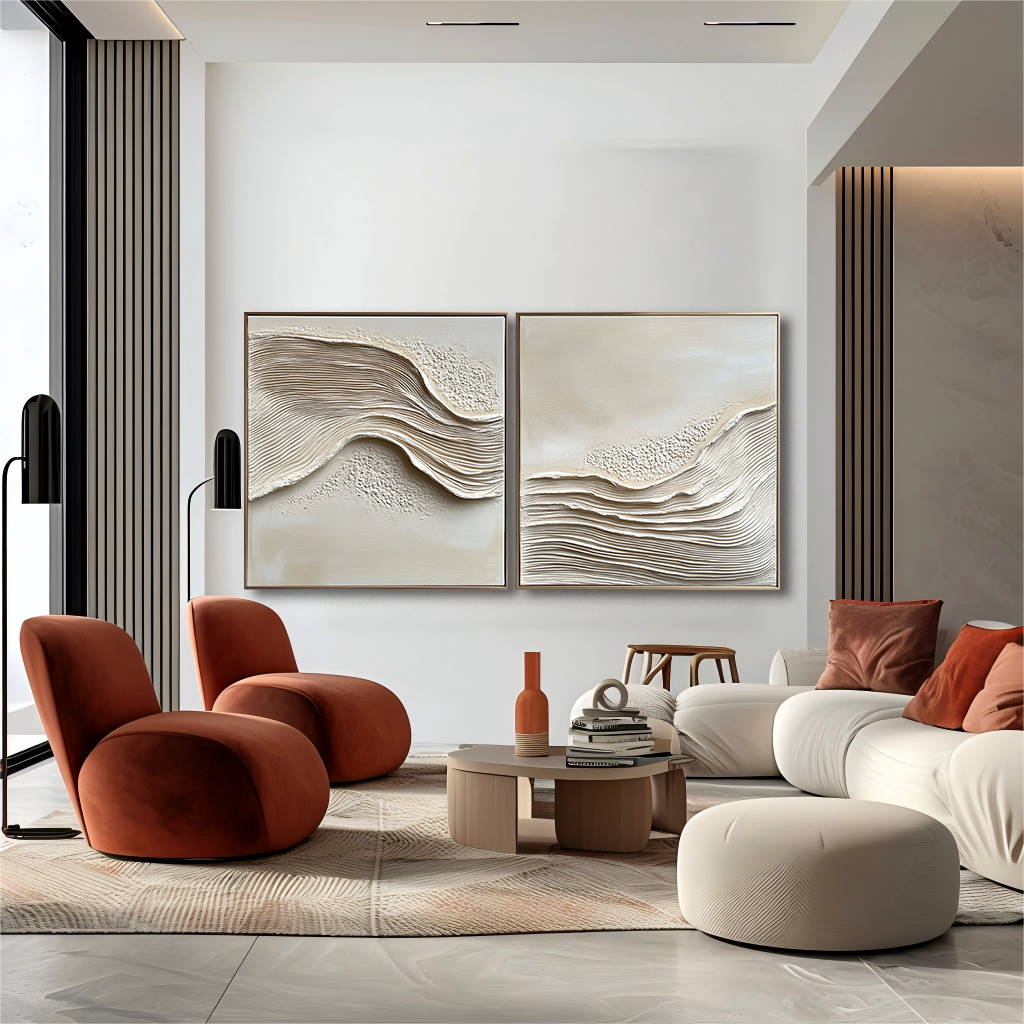 Whispering Sand Waves – Minimalist Textured Diptych Wall Art