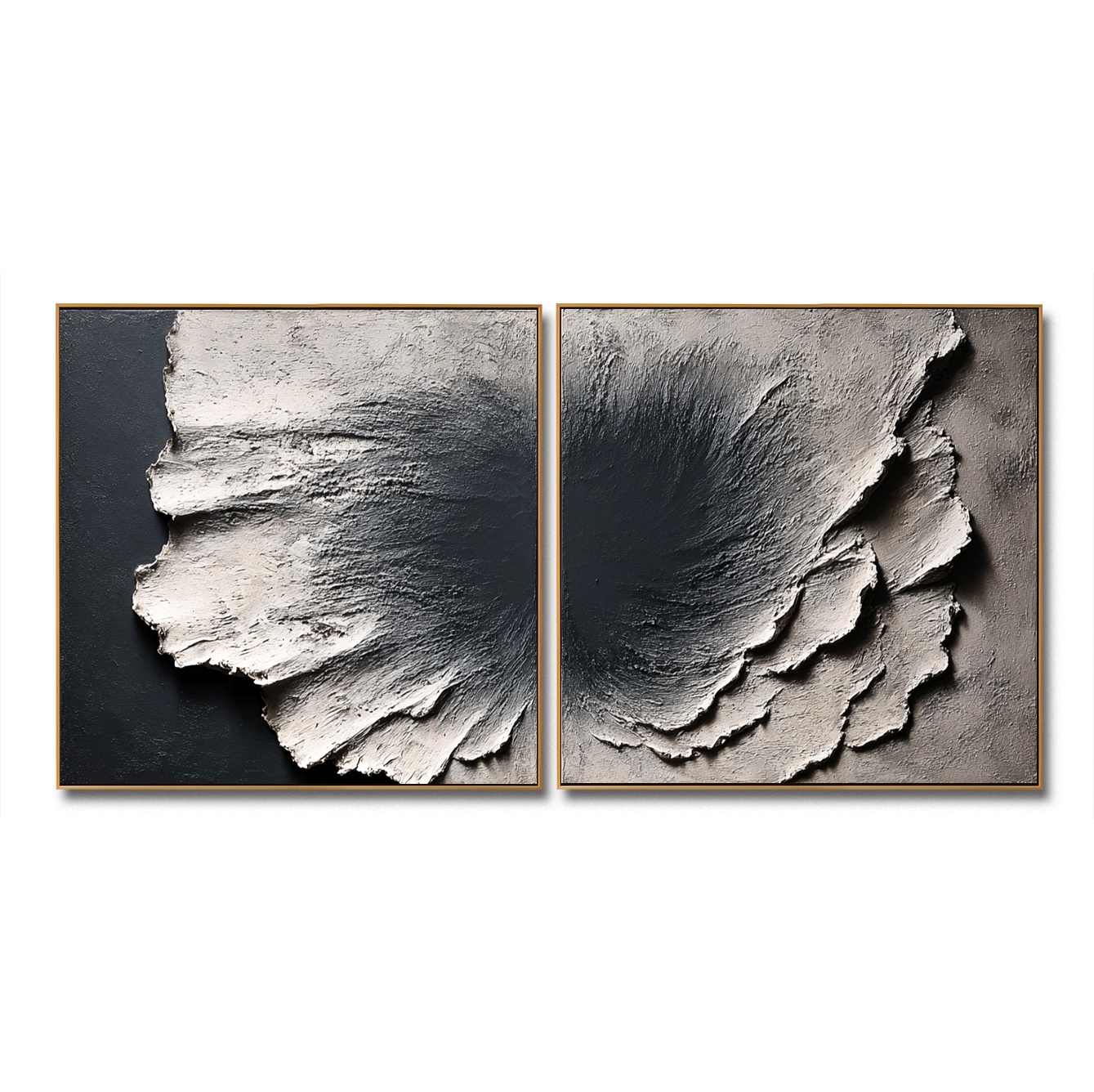 Large Textured Abstract Diptych Wall Art – Modern Sculptural Canvas Set Minimalist Stone Texture Decor