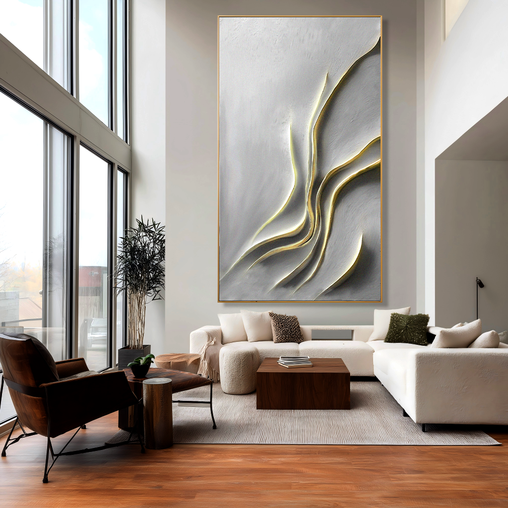 Flowing Minimalist Textured Wall Art with Soft Gold Accents